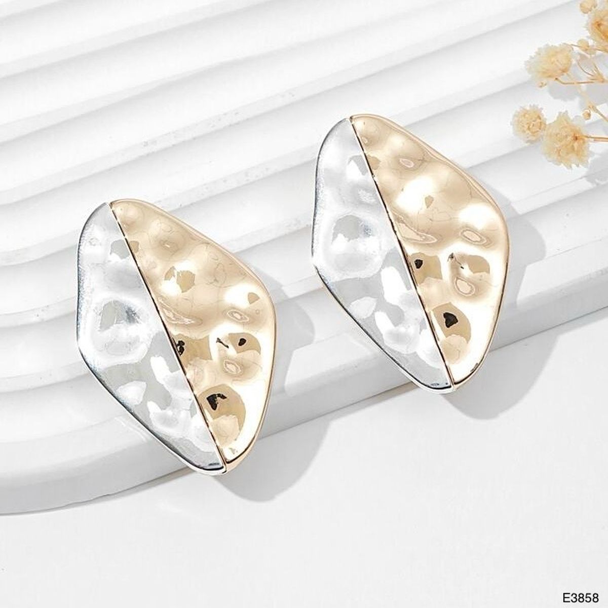 Dented Rhombus Multi 18K Gold Silver Stainless Steel Stud Dangler Earring For Women Main image