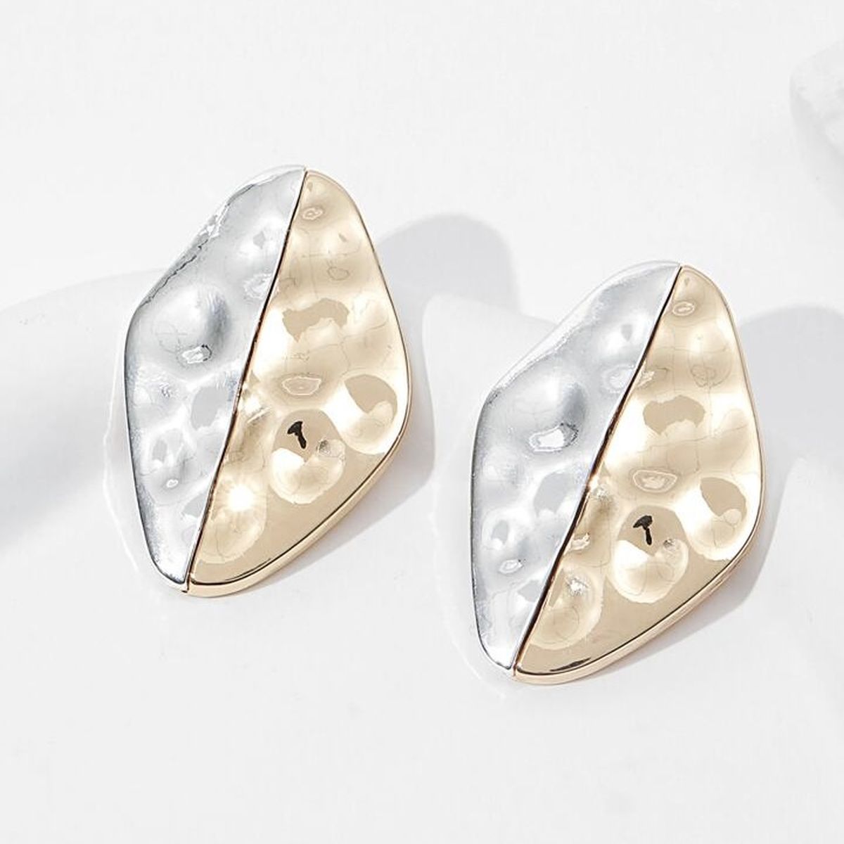 Dented Rhombus Multi 18K Gold Silver Stainless Steel Stud Dangler Earring For Women Secondary image
