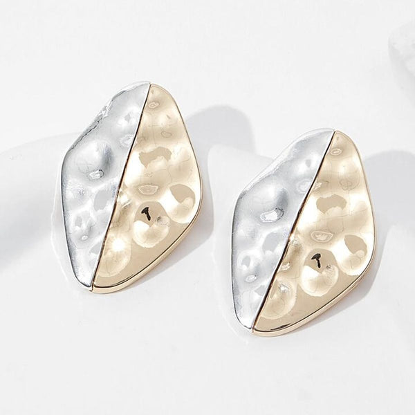 Dented Rhombus Multi 18K Gold Silver Stainless Steel Stud Dangler Earring For Women Secondary image