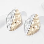 Dented Rhombus Multi 18K Gold Silver Stainless Steel Stud Dangler Earring For Women