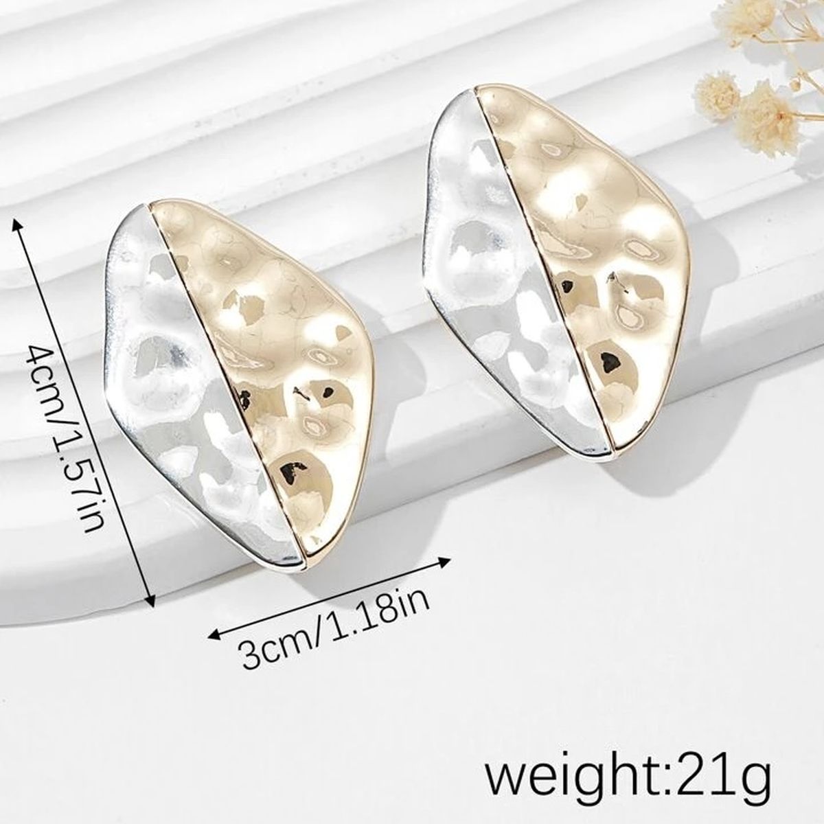 Dented Rhombus Multi 18K Gold Silver Stainless Steel Stud Dangler Earring For Women