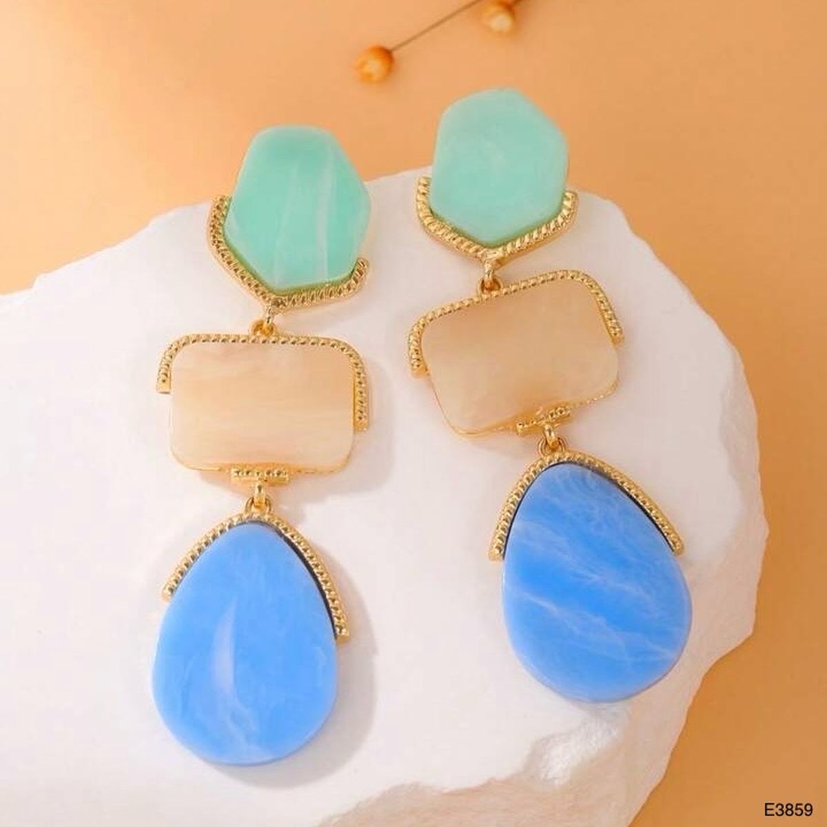 Green Grey Blue Drop 18K Gold Acrylic Anti Tarnish Dangler Drop Earring For Women Main image