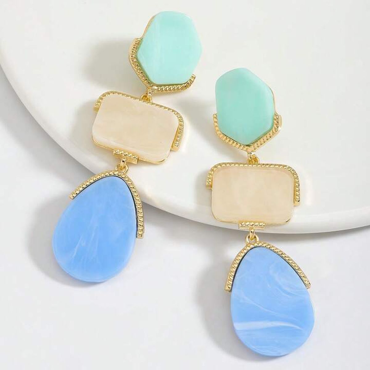Green Grey Blue Drop 18K Gold Acrylic Anti Tarnish Dangler Drop Earring For Women Secondary image