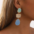 Green Grey Blue Drop 18K Gold Acrylic Anti Tarnish Dangler Drop Earring For Women