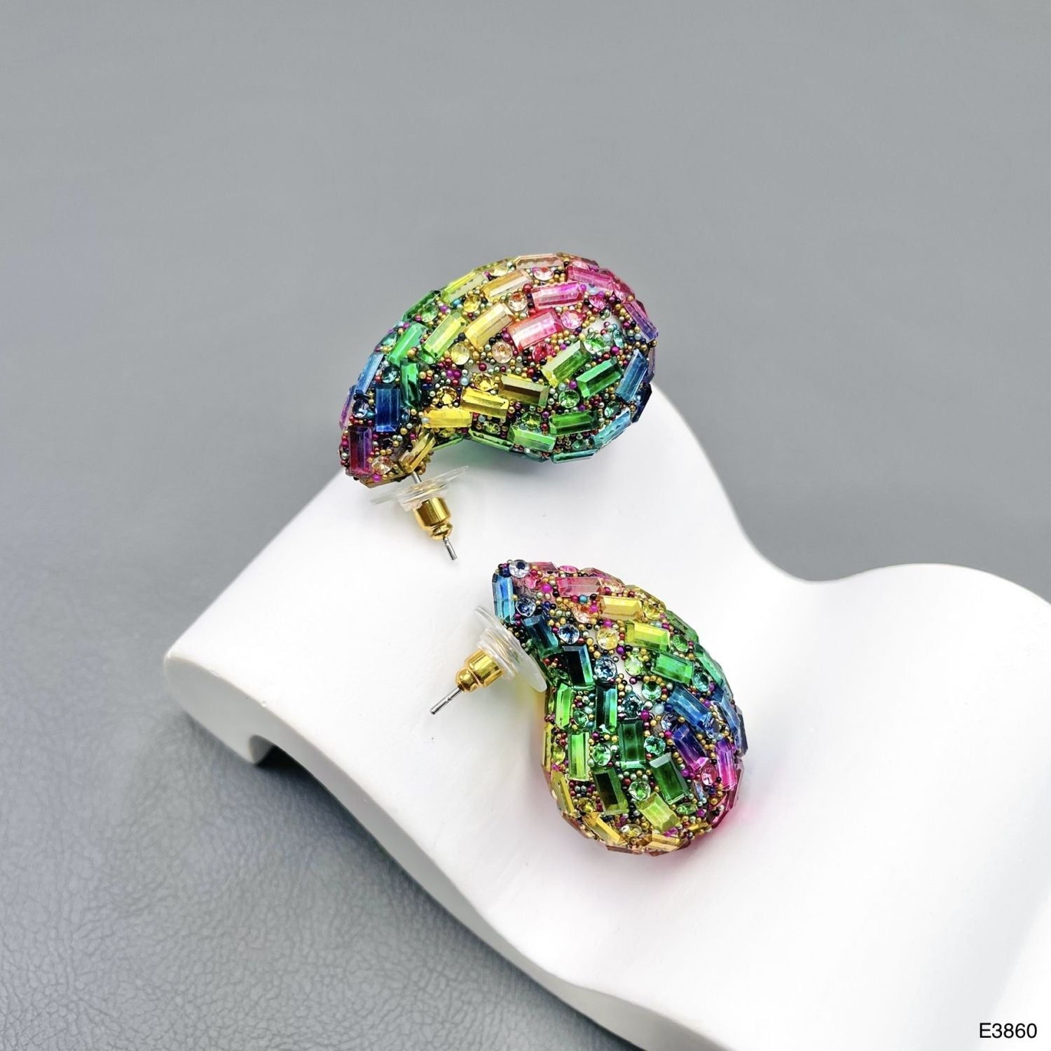 Paisley Tear Drop Rainbow Multi 18K Gold Crystal Anti Tarnish Stud Earring For Women Main image