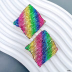 Rhombus Wave Pink 18K Gold CZ Anti Tarnish Stud Earring Bulk