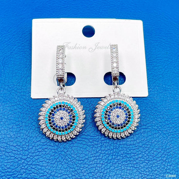 Sun Evil Eye Blue Silver Cubic Zirconia Crystal Anti Tarnish Dangler Hoop Earring For Women Main image