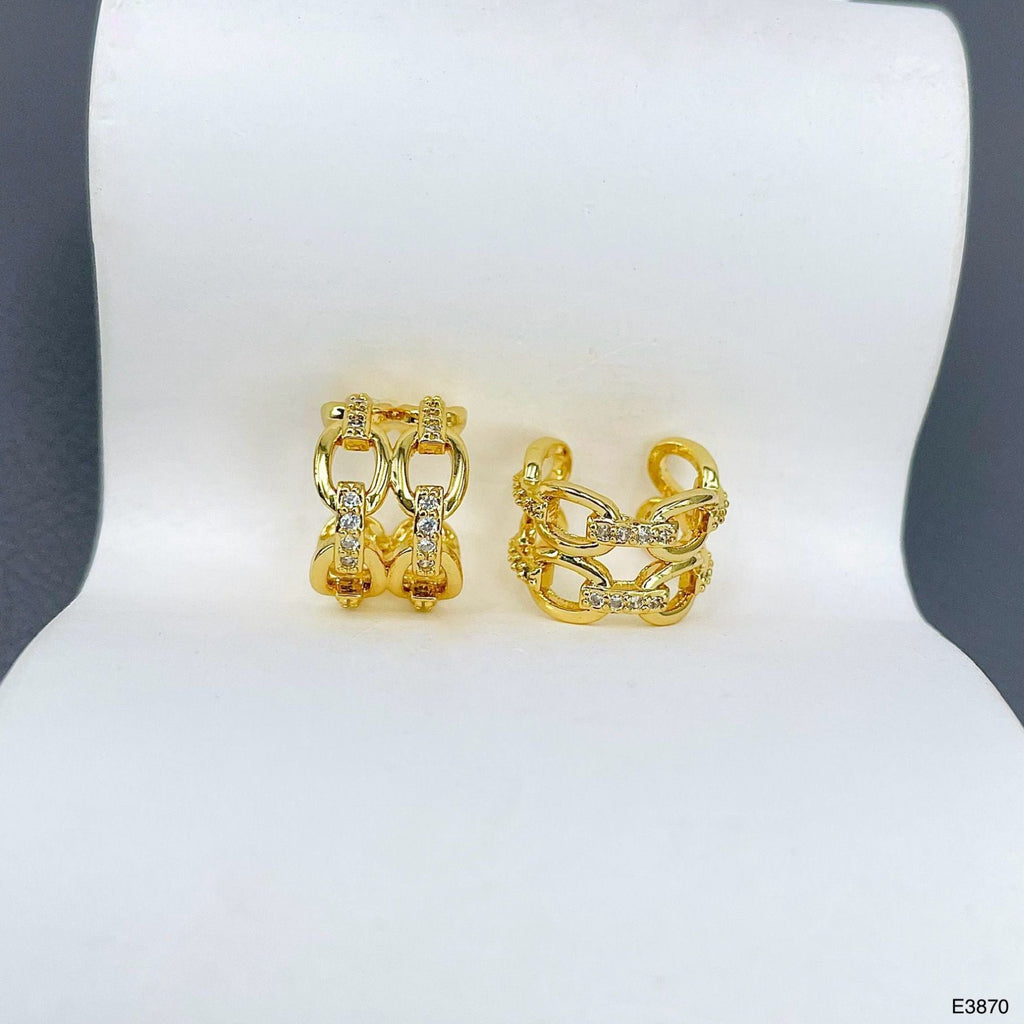 Dual Joint Link 18K Gold CZ Anti Tarnish Ear Cuff Stud Earring Bulk