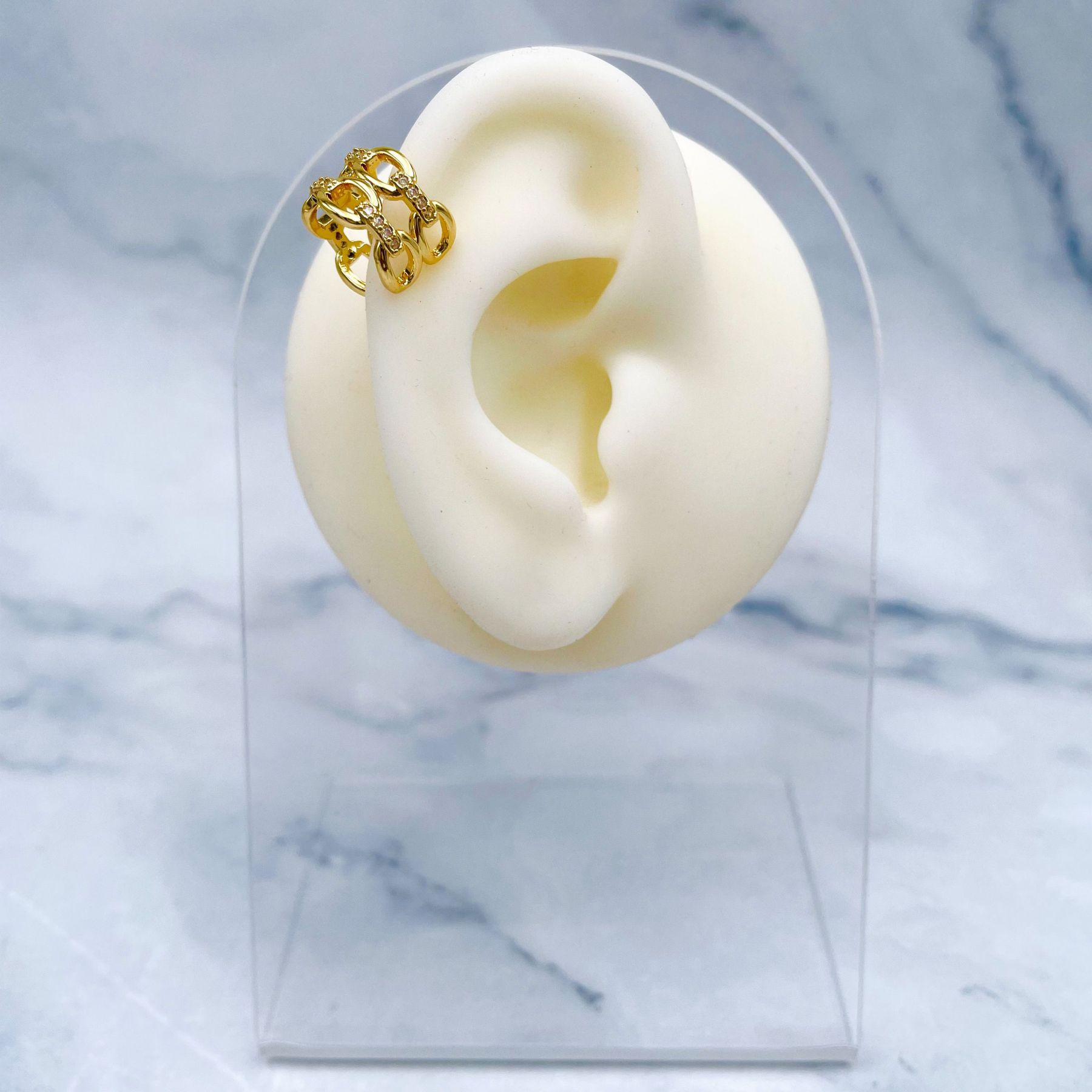 Dual Joint Link 18K Gold CZ Anti Tarnish Ear Cuff Stud Earring Bulk Secondary image