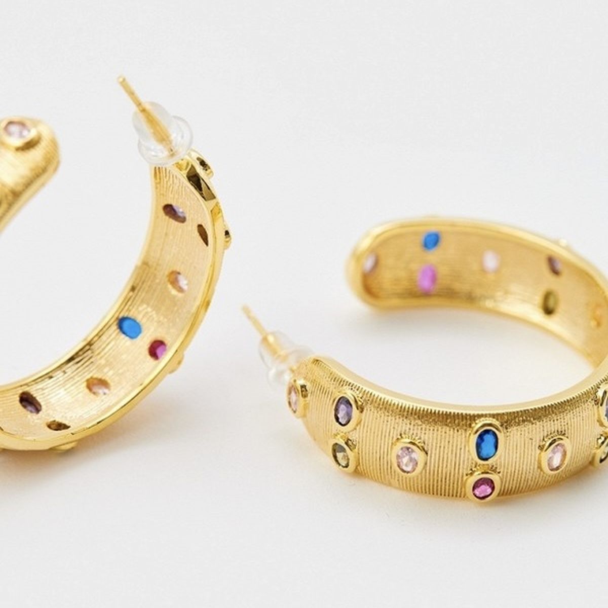 Rainbow Crystal CZ Multicolor 18K Gold Anti Tarnish Hoop Earring Bulk