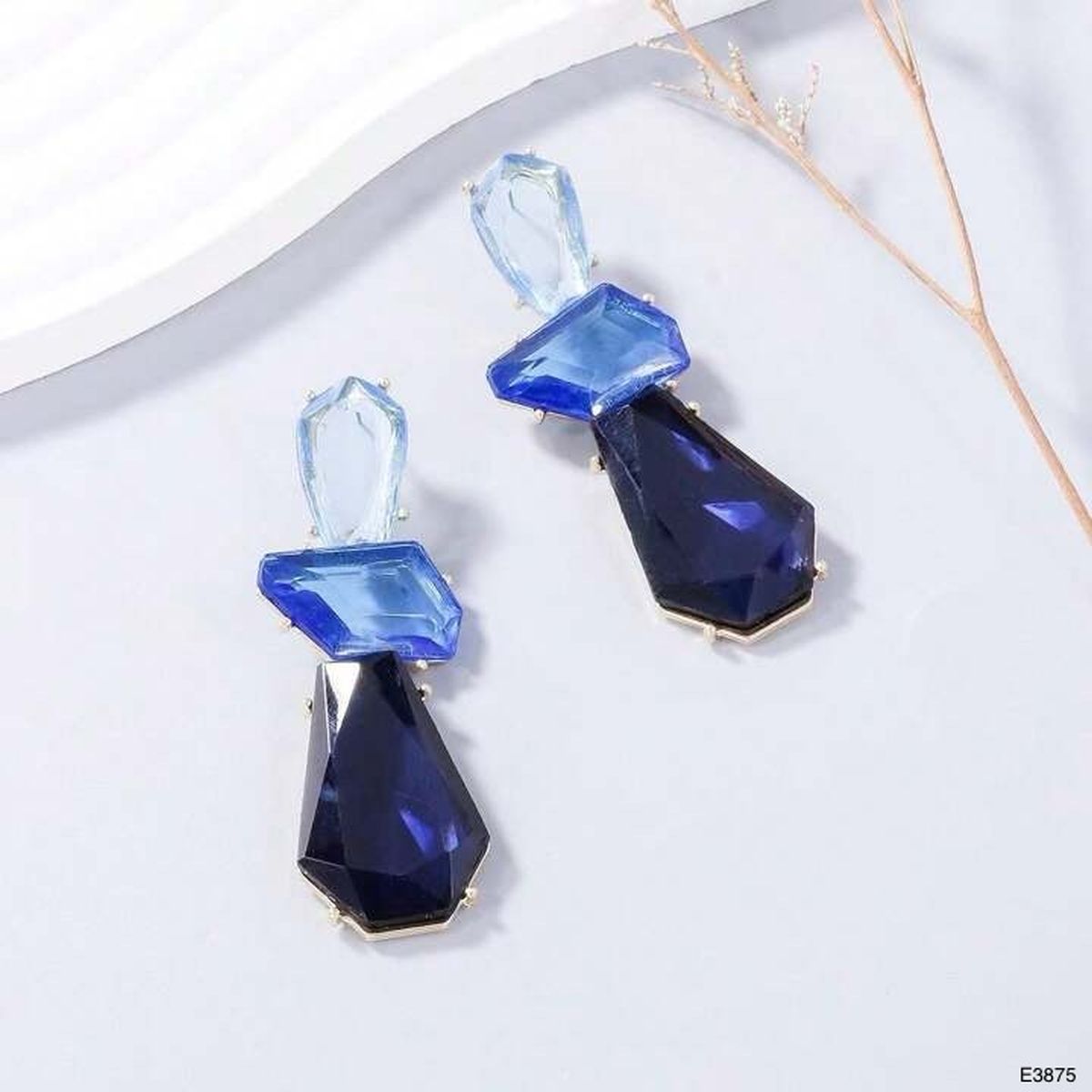 Black Blue White 18K Gold Cubic Zirconia Crystal Cut Anti Tarnish Dangler Drop Earring For Women Main image
