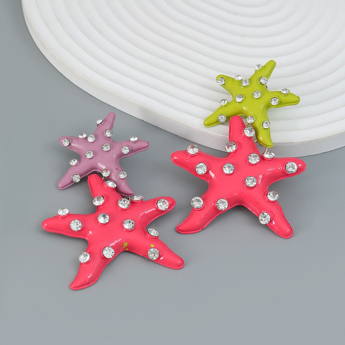 Big Star CZ Enamel Pink Multicolour Silver Dangler Earring Bulk Main image