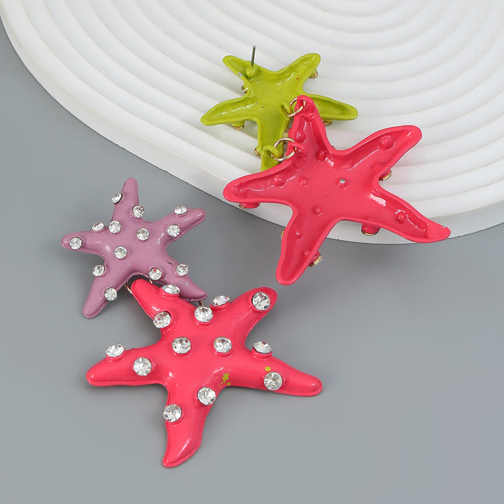 Big Star CZ Enamel Pink Multicolour Silver Dangler Earring Bulk