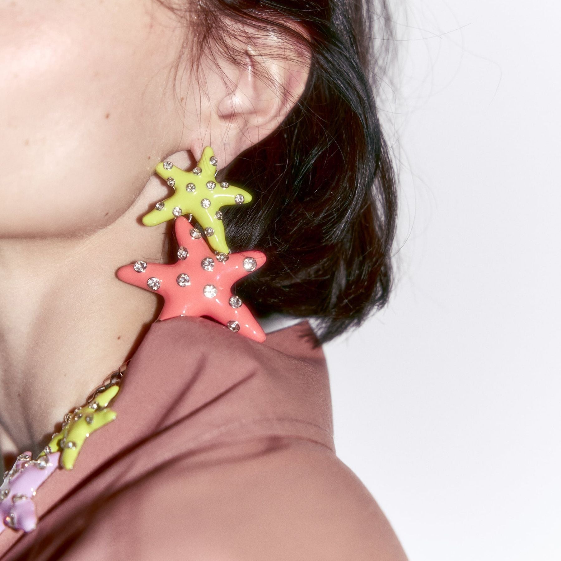 Big Star CZ Enamel Pink Multicolour Silver Dangler Earring Bulk Secondary image