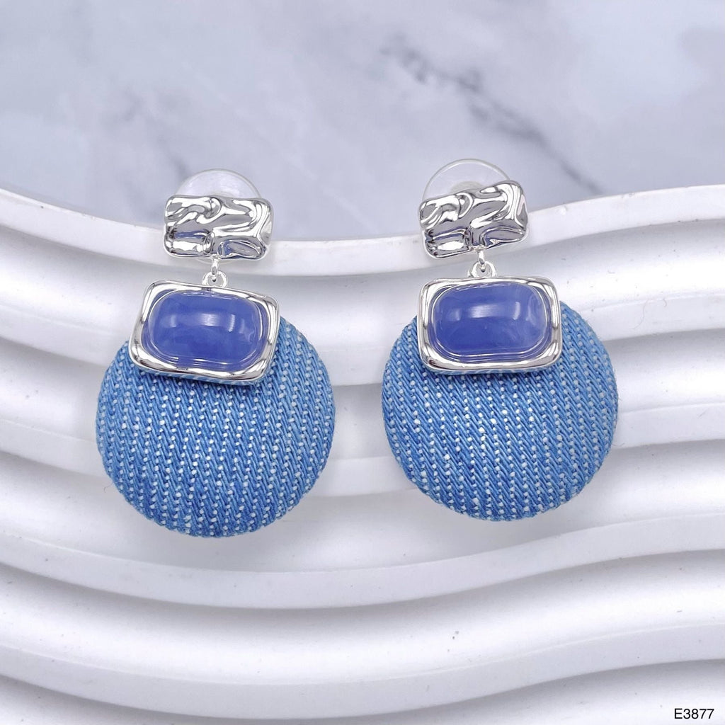 Round Rectangle Blue Silver Anti Tarnish Dangler Earring Women Bulk