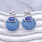 Round Rectangle Blue Silver Anti Tarnish Dangler Earring Women Bulk