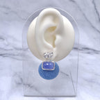 Round Rectangle Blue Silver Anti Tarnish Dangler Earring Women Bulk
