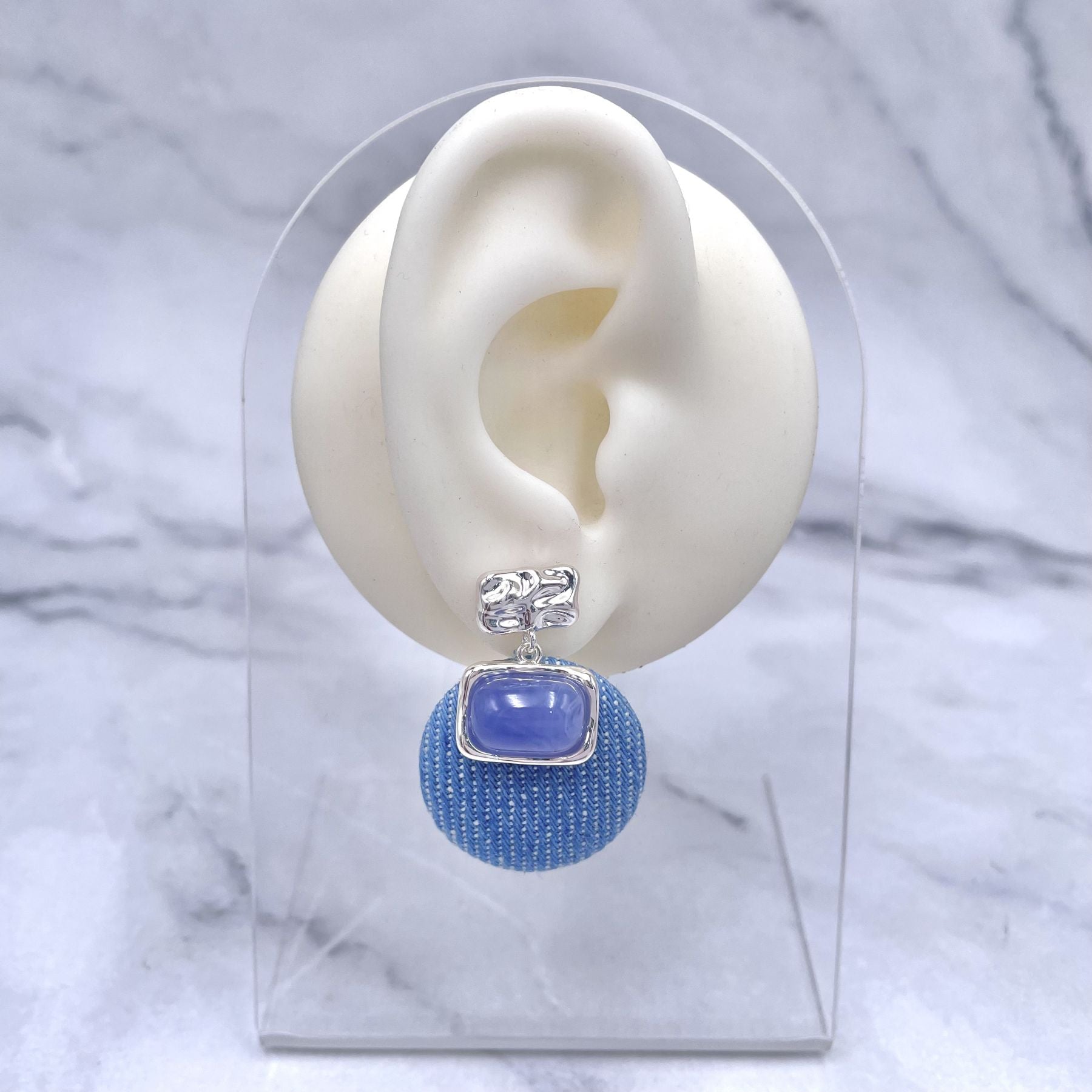 Round Rectangle Blue Silver Anti Tarnish Dangler Earring Women Bulk