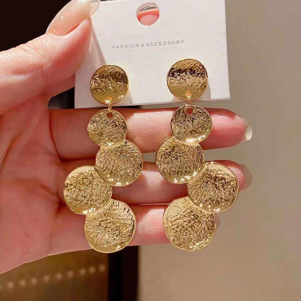 Dented Disc 18K Gold Anti Tarnish Dangler Earring For Women Bulk