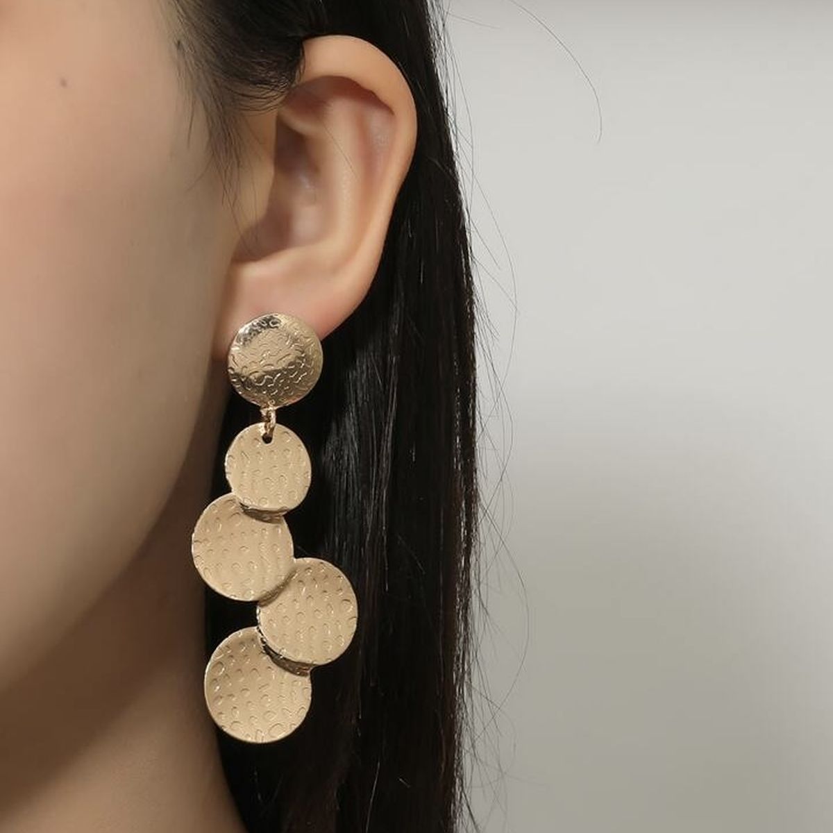 Dented Disc 18K Gold Anti Tarnish Dangler Earring For Women Bulk