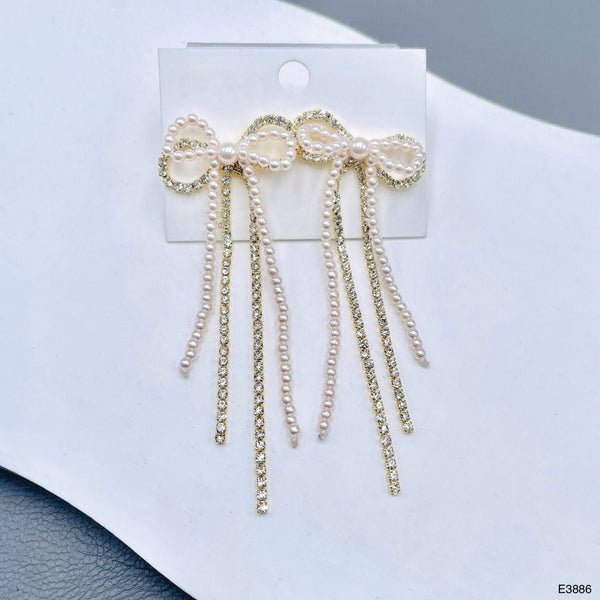Rabin 18K Gold CZ Pearl Anti Tarnish Tassel Dangler Earring Bulk Main image