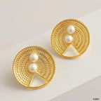 Woven Basket Pearl White 18K Gold Anti Tarnish Stud Earring Women Bulk