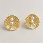 Woven Basket Pearl White 18K Gold Anti Tarnish Stud Earring Women Bulk