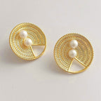 Woven Basket Pearl White 18K Gold Anti Tarnish Stud Earring Women Bulk