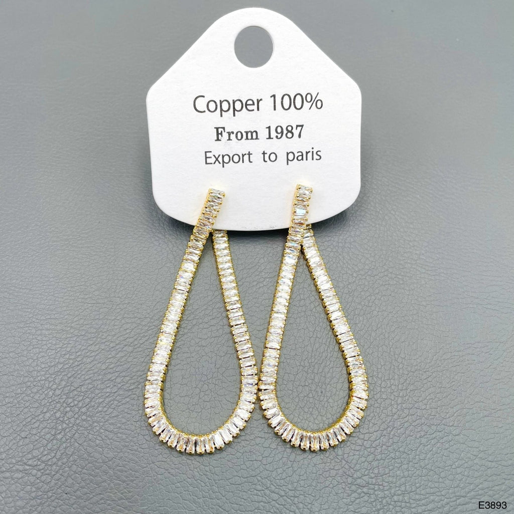 Baguette Cut Chain Gold CZ Anti Tarnish Dangler Tassel Earring Bulk