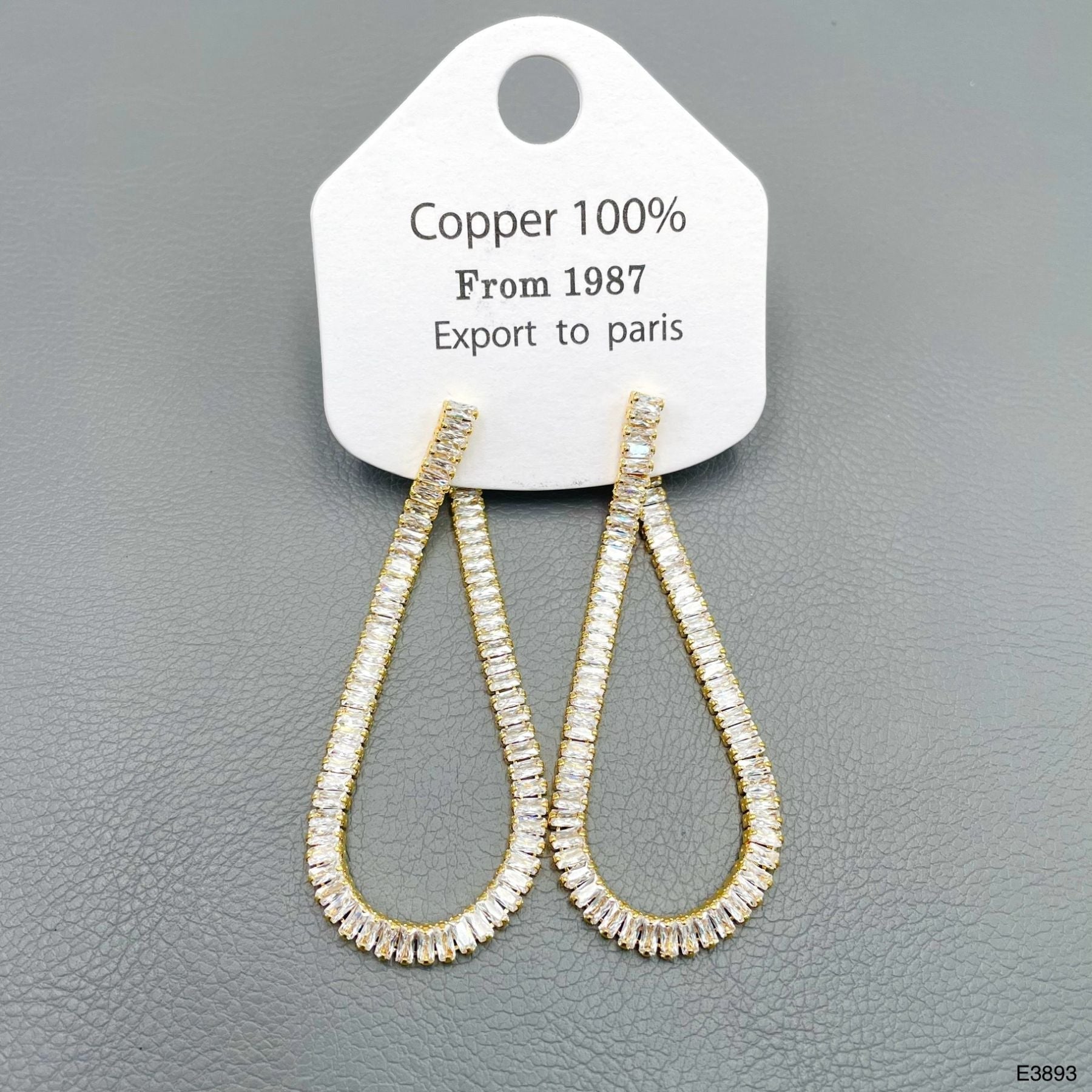 Baguette Cut Chain Gold CZ Anti Tarnish Dangler Tassel Earring Bulk