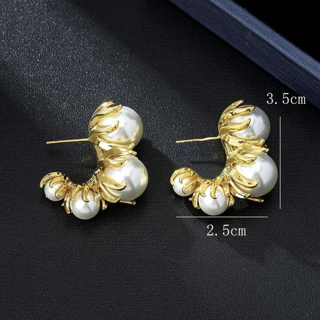 Simple White 18K Gold Pearl Anti Tarnish Hoop Earring For Women Bulk