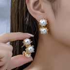 Simple White 18K Gold Pearl Anti Tarnish Hoop Earring For Women Bulk