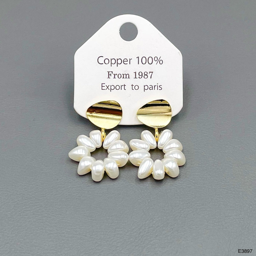 Flower White 18K Gold Pearl Anti Tarnish Dangler Drop Earring Bulk