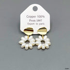 Flower White 18K Gold Pearl Anti Tarnish Dangler Drop Earring Bulk