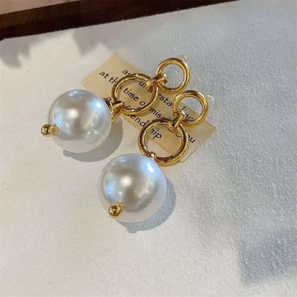 Dual Ring 18K Gold Pearl Anti Tarnish Dangler Drop Earring Women Bulk Main image
