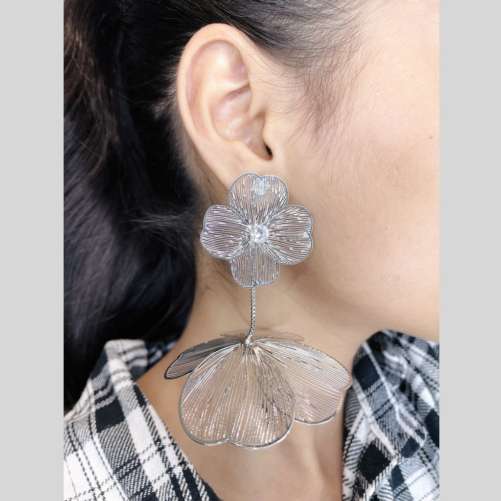Flower Filigree CZ Silver Anti Tarnish Tassel Dangler Earring Bulk