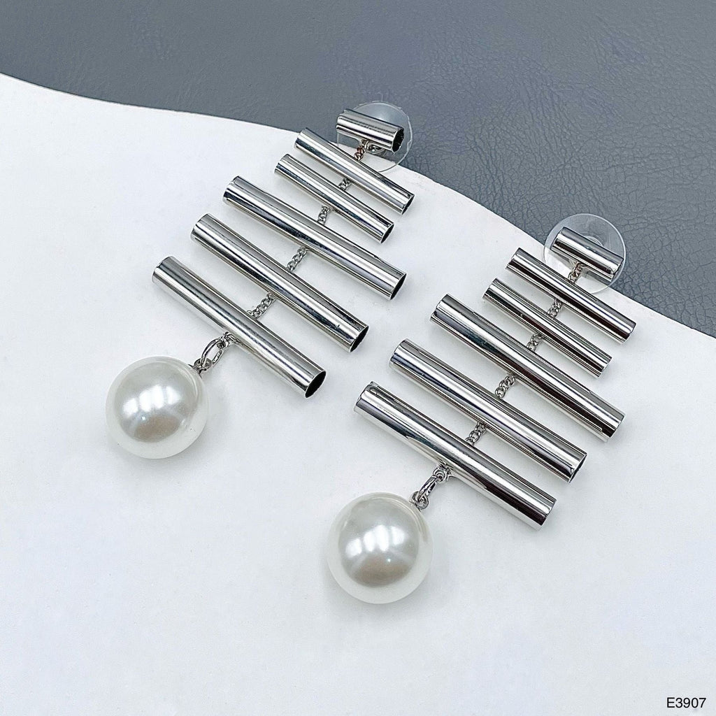 Pipe Steel White Silver Pearl Anti Tarnish Dangler Earring Women Bulk