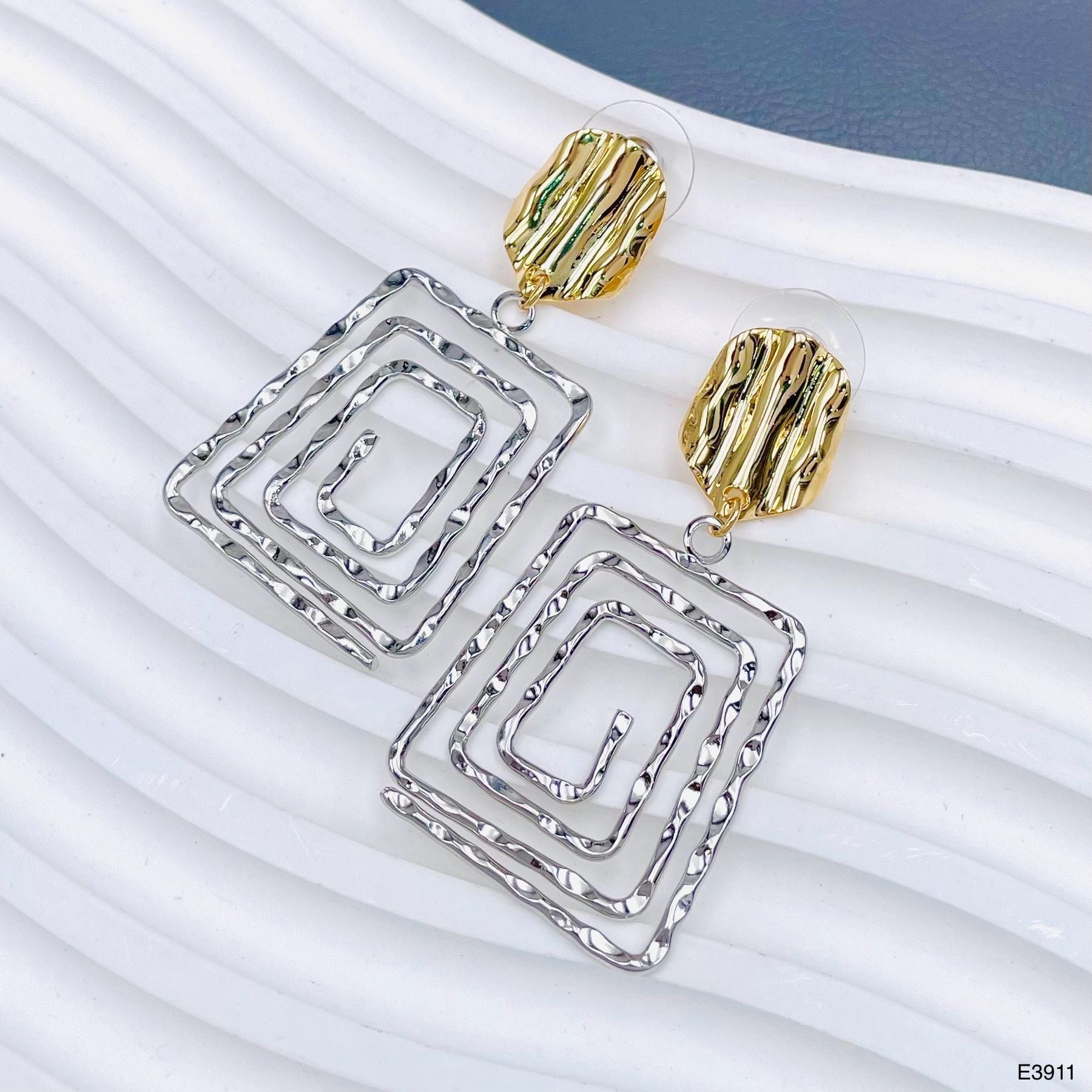 Square Coil Silver 18K Gold Anti Tarnish Dangler Earring Women Bulk