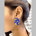 Oval Blue Gold Enamel Anti Tarnish Stud Stainless Steel Earring Bulk