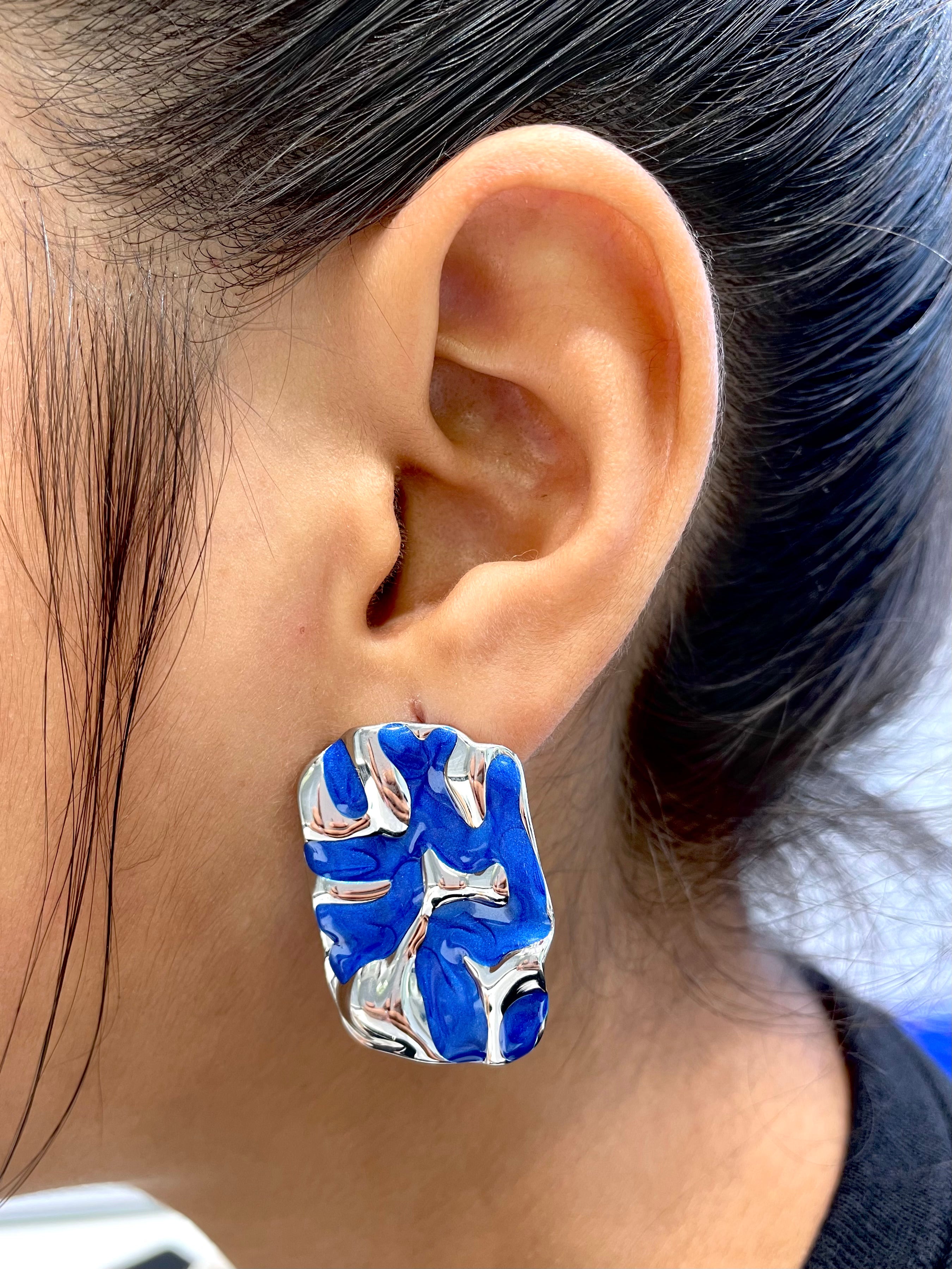 Oval Blue Gold Enamel Anti Tarnish Stud Stainless Steel Earring Bulk