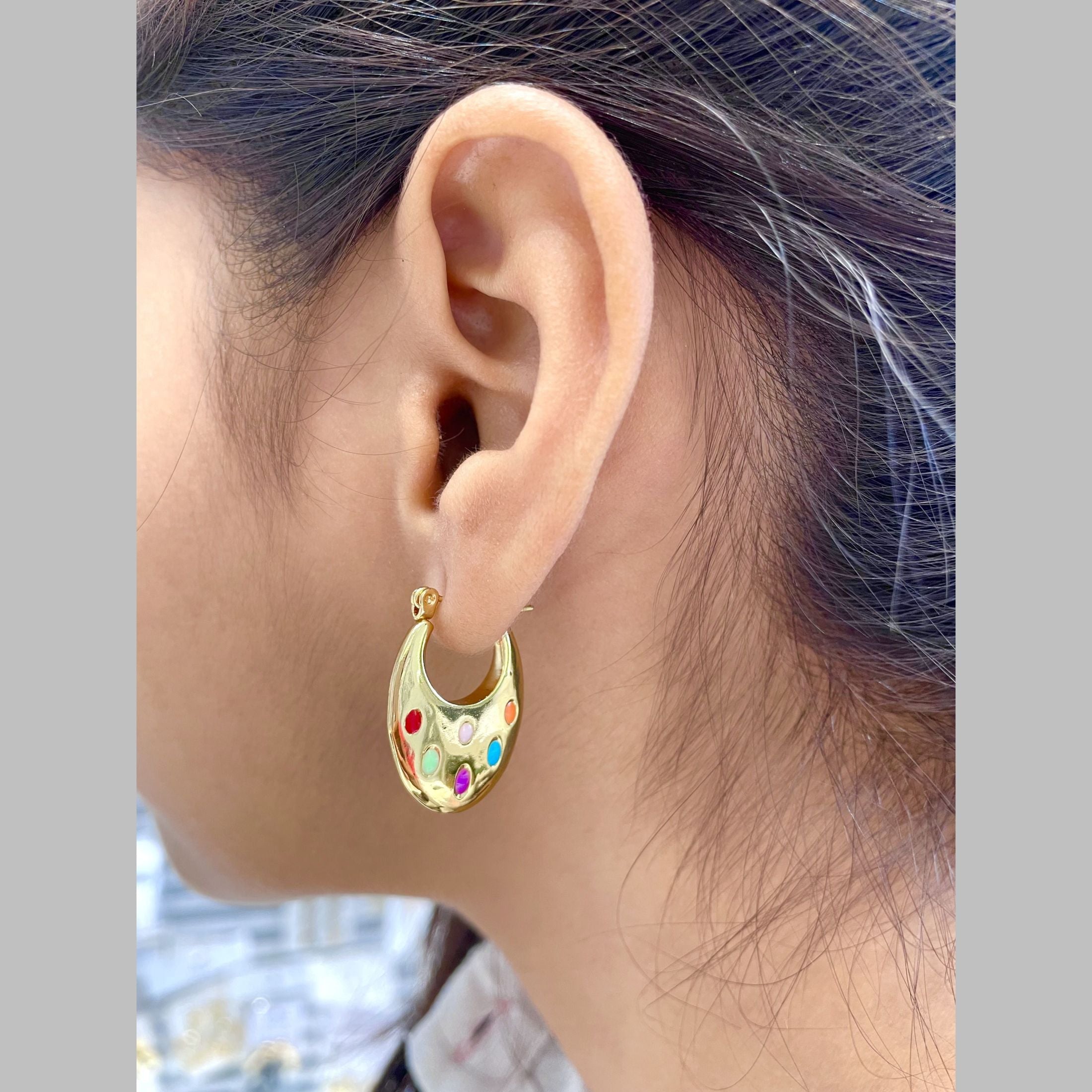 Rainbow Multi Gold Anti Tarnish Hoop Stainless Steel Earring Bulk