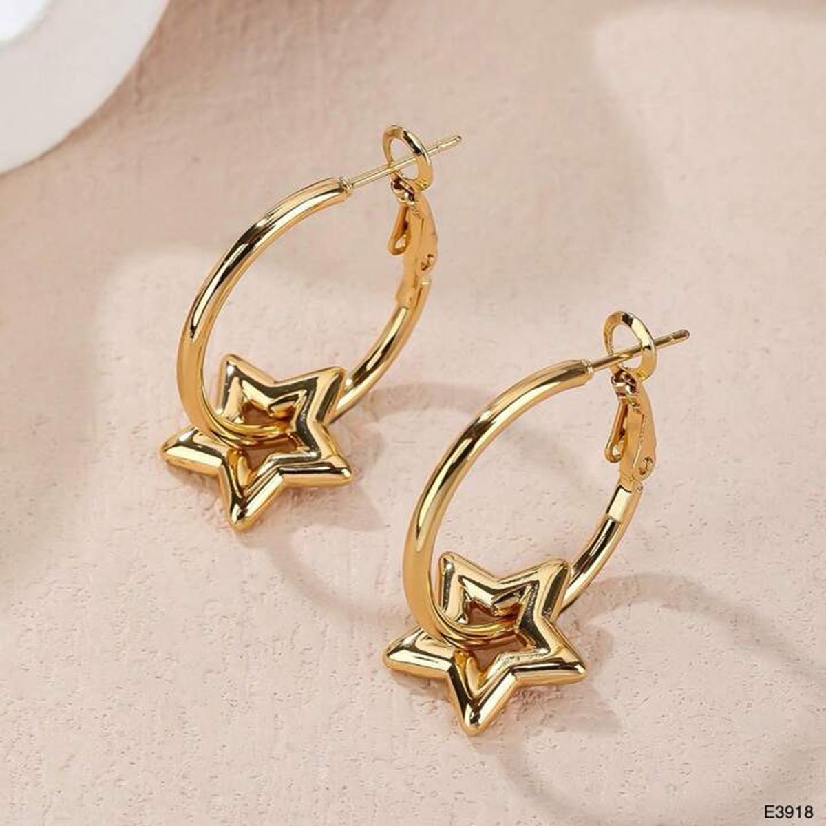 Star 18K Gold Anti Tarnish Hoop Dangler Earring For Women Bulk Main image