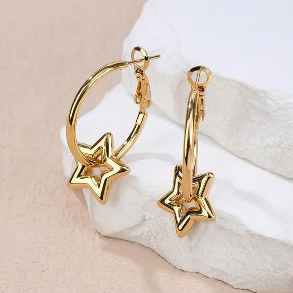 Star 18K Gold Anti Tarnish Hoop Dangler Earring For Women Bulk
