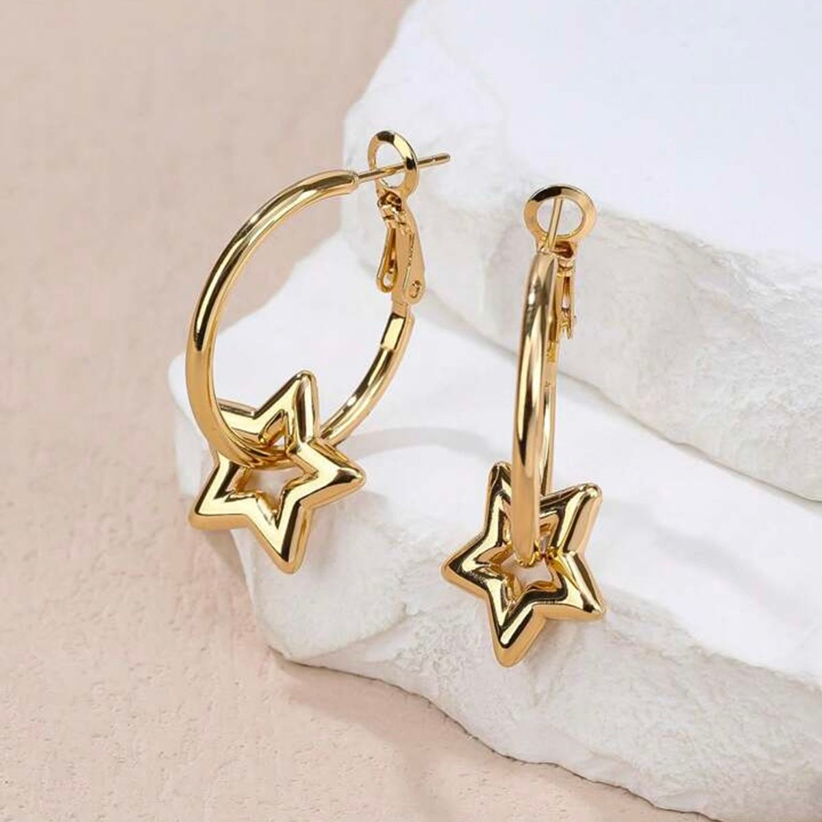 Star 18K Gold Anti Tarnish Hoop Dangler Earring For Women Bulk