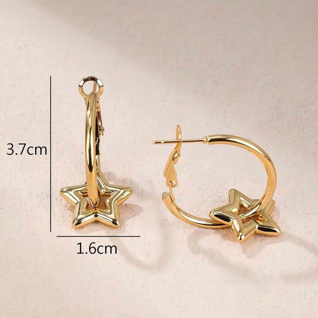 Star 18K Gold Anti Tarnish Hoop Dangler Earring For Women Bulk