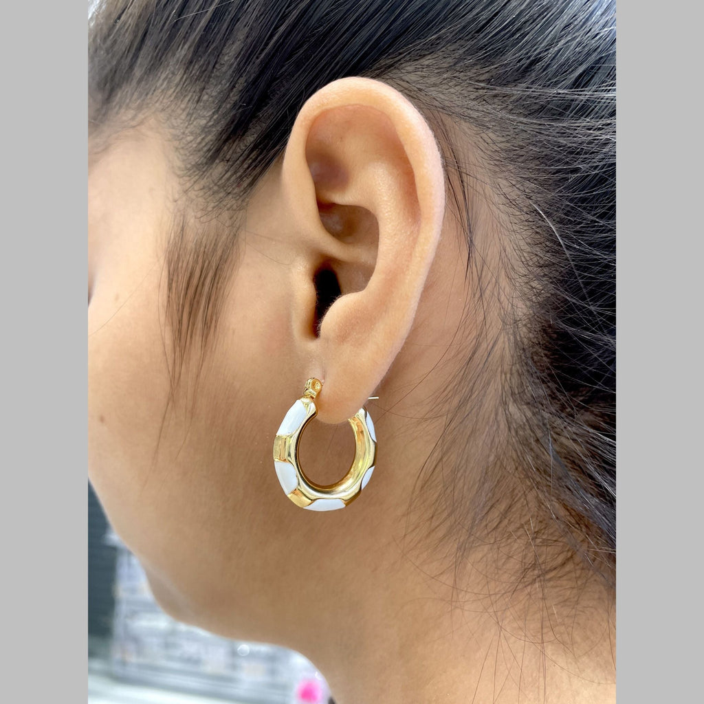 White 18K Gold Enamel Anti Tarnish Hoop Earring For Women Bulk