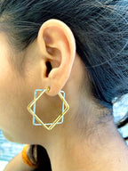 Two Tone Square 18K Gold Silver Anti Tarnish Hoop Stainless Steel Earring For Women