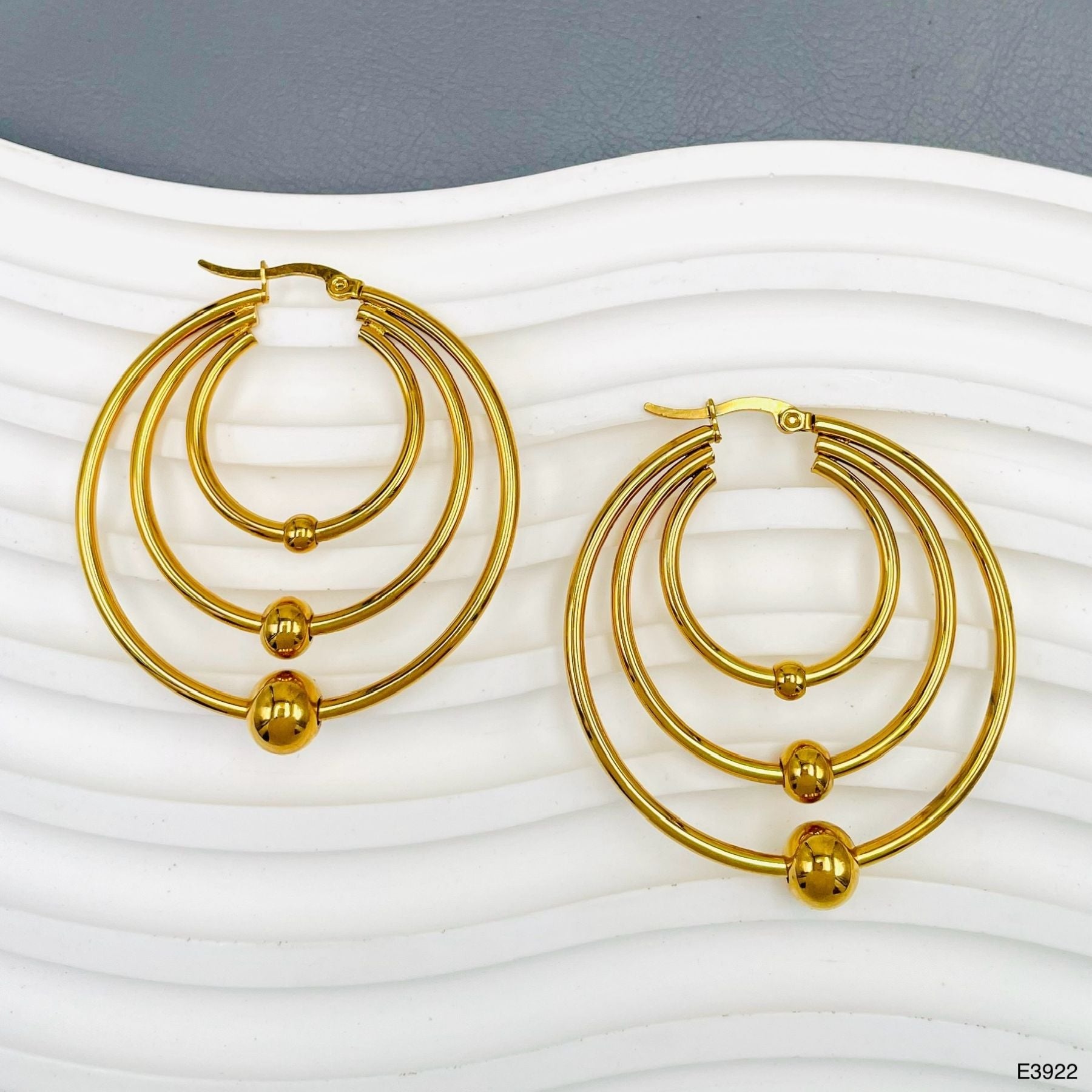 Triple Circle 18K Gold Anti Tarnish Hoop Stainless Steel Earring Bulk