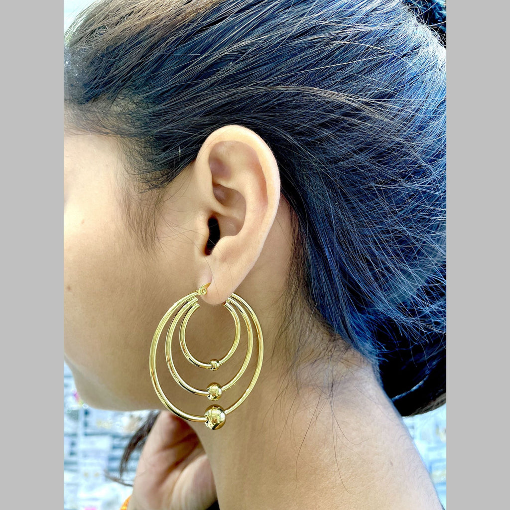 Triple Circle 18K Gold Anti Tarnish Hoop Stainless Steel Earring Bulk