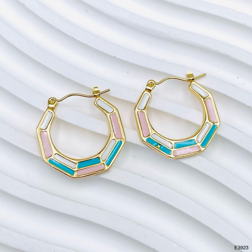 Hexagon Green Gold Stainless Steel Anti Tarnish Hoop Earring Bulk